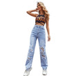 Fashionable Denim Trousers Women's Clothing Fashion Ripped Straight Slimming Jeans
