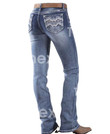 Low Waist Slim Elastic Back Pocket Thick Thread Embroidered Slightly Flared Denim Trousers For Women Jeans