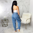 Women's Fashion Casual Waist Tight Lace-up Wide-leg Denim Pants For Women Jeans
