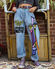 Abstract Hatchet Face Street Wide Leg Fashion Jeans Women's Long Mop Pants Winter