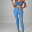 Women's Patchwork Jeans Fashion High Waist Elastic Slim Fit Baggy Jogger Pants