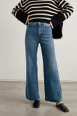 Straight-leg Pants Washed Trousers High Waist Dark Blue Jeans