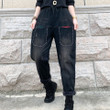 Jeans Women's Retro Style Large Pocket Loose Fleece Padded