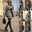 Houndstooth Cape Coat Casual Loose Cloak Top Pullover Shirt