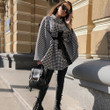 Houndstooth Cape Coat Casual Loose Cloak Top Pullover Shirt