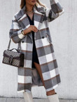 Women's Long Sleeve Plaid Printed Woolen Coat Mid-length