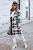 Loose Double-breasted Houndstooth Lapel Woolen Coat