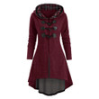 Plus Size Long Sleeve Tied Plaid Stitching Horn Button Hooded Cardigan Coat