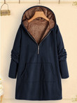 Mid-length Hooded Solid Color Fleece Overcoat Coat