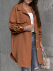 Rolled Sleeves Fastener Decoration Mid-length Shirt Coat