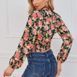 Women's Autumn Slim-fit Casual Floral Long Sleeve Hollow-out Waist Shirt Blouses