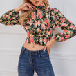 Women's Autumn Slim-fit Casual Floral Long Sleeve Hollow-out Waist Shirt Blouses