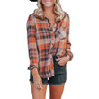 Women 's Fashion Plaid Printed Long-sleeved Cardigan Single-breasted Shirt Blouses