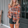 Women 's Fashion Plaid Printed Long-sleeved Cardigan Single-breasted Shirt Blouses