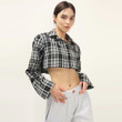 Women's Summer Long-sleeved Lapel Straight Contrast Color Check Short Shirt Blouses