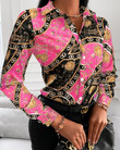 Contrast Color Shirt Flowers And Plants Bright Eye Cardigan Long Sleeve Blouses