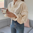 Women's Clothing Loose Shirt Female Lace Pleated Stitching Long-sleeved Undershirt Blouses
