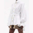 Autumn Style White Shirt French Fashion Top Design Lace-up Bubble Long Sleeve For Women Blouses