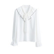 Elegant Loose Shirt Women's Black And White Stand Collar Ruffle Lace-up Pullover Top Blouses