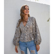 French Style Women's Shirt V-neck Lantern Sleeve Leopard Print Temperament Sexy Long-sleeved Top Blouses