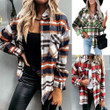 Autumn Street Temperament Long Sleeve Lapel Loose Women's Plaid Shirt Mid-length Coat Blouses