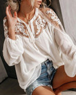 Women's Summer Chiffon Sexy See-through V-neck Lace Shirt Blouses