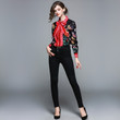 Shirt Spring Women's Clothing Printed Slim-fit Long-sleeved All-matching Lapel Blouses