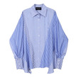 Style Loose Top Autumn Korean Patchwork Stripes Shirt Design Long Sleeve Blouses