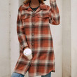 Yanixuan Single-breasted Plaid Shirt Lapel Mid-length Woolen Coat Casual Trench Blouses