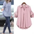 Women's Large Size Loose Pullover Solid Color Long Sleeve Shirt Versatile Top Blouses