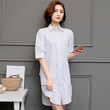 Women's Korean Light White Shirt Short-sleeved Mid-length Loose Large Size Blouses