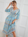 Rayon Double Positioning Printed V-neck Dress Women's Summer Bohemian Vacation