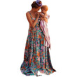 Women's Summer Bohemian Floral Large Swing Dress Sling Tube Top Backless
