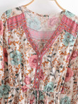 Bohemian Printed Rayon Tied V-neck Dress Large