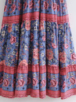 Bohemian Rayon Printed V-neck Lace-up Dress Large