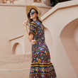 Bohemian National Style Dress Women's Floral Elegant Slimming V-neckline