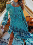 Bohemian Style Positioning Print Off-the-shoulder Strap Irregular Swing Dress