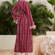 Printed Bohemian Ethnic Dress Long Sleeve Young Adult Lady Like Woman Outer Wear Maxi