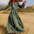 Slim-fitting Patchwork Crimp Bohemian Swing Long Rayon Printed Dress