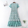 Rayon Slimming V-neckline Bohemian Positioning Printed Breasted Dress