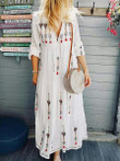 Bohemian Positioning Printed Flowers Patchwork Long Dress Fashion Drawstring Lace-up Sleeve