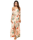 Bohemian Women's Digital Printing Knitted Off-the-shoulder Loose Waist Mid-sleeve Long Dress