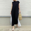 Women's Dress Draping Sleeveless Stitching Contrast Color