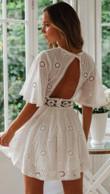 Sexy See-through Round Neck Backless Lace Stitching Cotton Dress