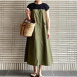 Women's Clothing Loose-fitting Pleated Stitching Contrasting-color Dress