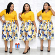 African Plus Size Women's Printed Bow Pleated Puffy Dress