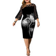 Autumn Digital Printing Lace Stitching 3/4 Sleeve Dress Large Size Women's Clothing