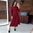 Women's Long Sleeve Solid Color Waist Tight Large Swing Elegant Midi Dress