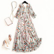 Summer Women's Floral Lace Commuter Waist Trimming Printing V-neck Dress