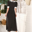 Summer Black Polka Dot Dress High Waist Lace Collar Floral Women's Clothing